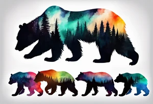 bear silhouette, birch tree, ankle band tattoo idea