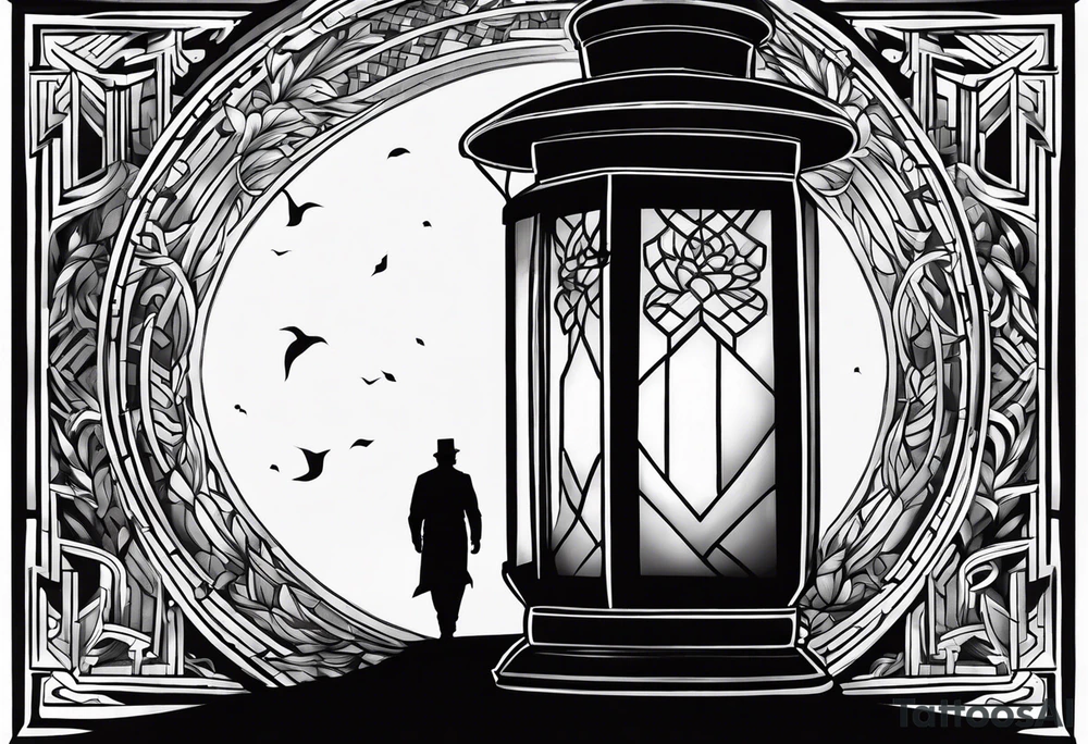 shadow of a man walking into a lantern tattoo idea