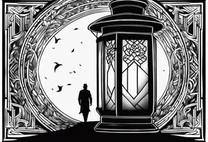 shadow of a man walking into a lantern tattoo idea