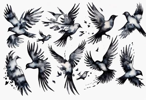 composition with birds flying free, puzzle piece tattoo idea
