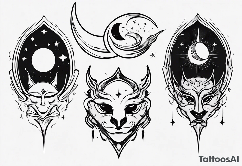crescent moon with cartoon face for men tattoo idea