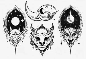 crescent moon with cartoon face for men tattoo idea