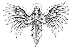 Holy Archangel, Biblical, Christianity, Hebrew, Guards of Christianity, Holding a sword, has six wings, wearing helmet, halo, seraphim, seek justice, walk only with God tattoo idea