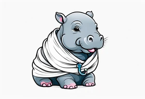 Baby hippo wrapped in a baby swaddle with a pacifier tattoo idea