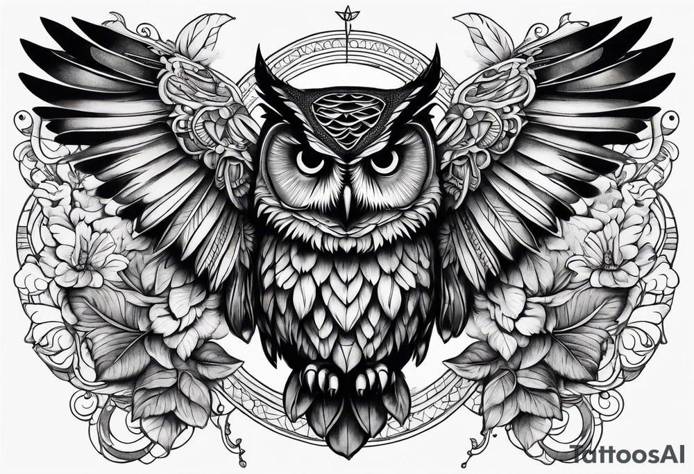 An owl with Dead head moth wings tattoo idea