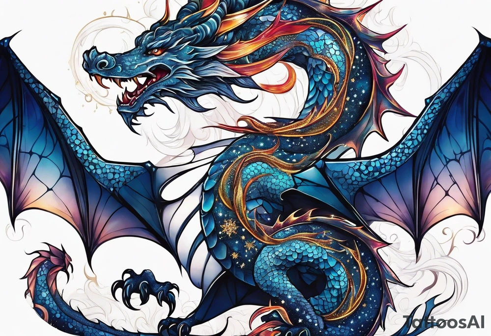 Constellation, dragon, snowflake tattoo idea