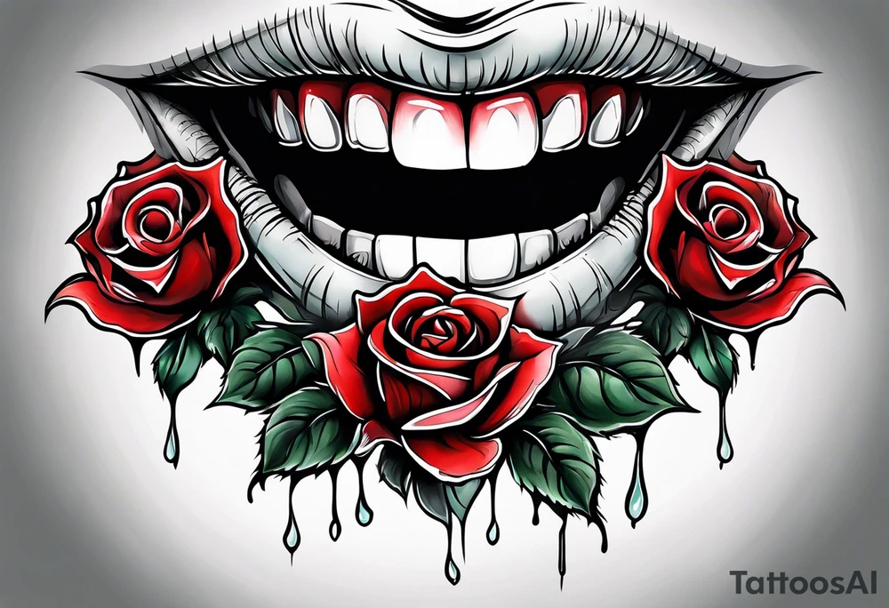 Sexy vampire mouth biting rose tattoo idea