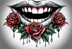 Sexy vampire mouth biting rose tattoo idea