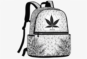 Backpack with the words 'PBOB on tour 2024' with a hidden weed leaf tattoo idea