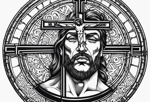 Roman numerals and crucified man inside circle tattoo idea