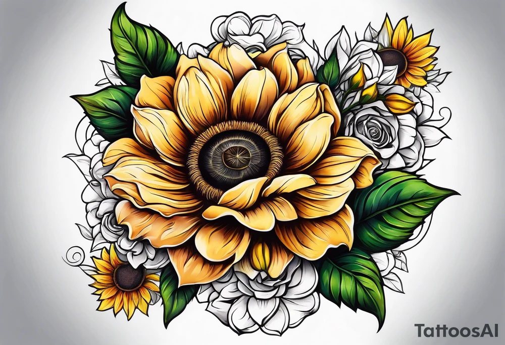 animal flower rose, sunflower, tattoo idea