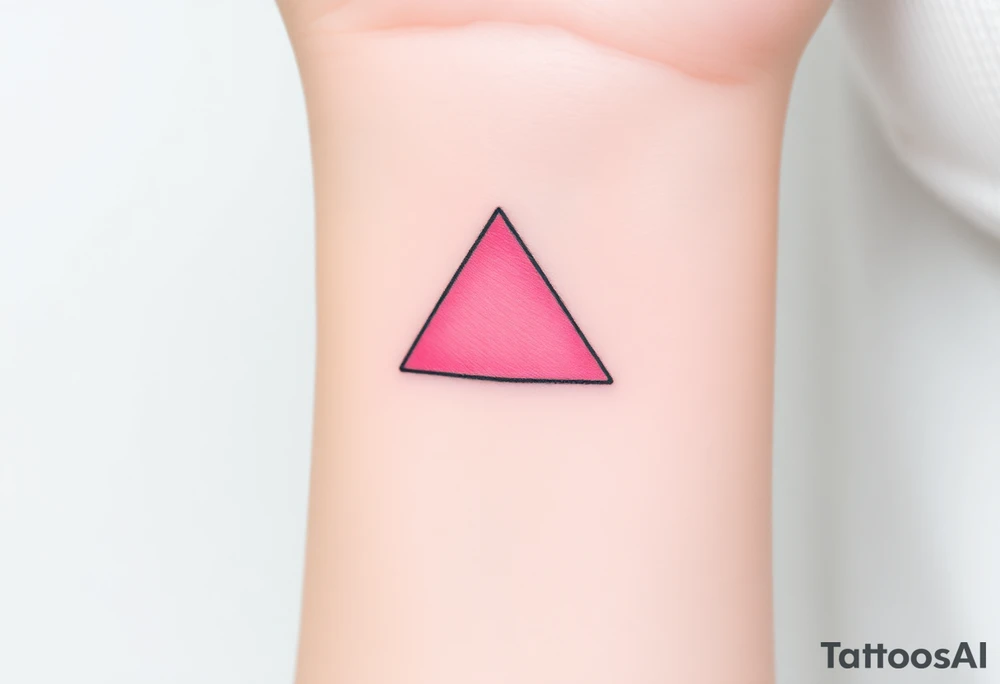 A pink triangle (upsidedown), with very small black lining and upside down. Just the colour pink. No shapes. Just the colour pink in a gradient filling the triangle and a small black outline tattoo idea