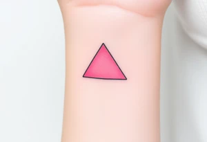 A pink triangle (upsidedown), with very small black lining and upside down. Just the colour pink. No shapes. Just the colour pink in a gradient filling the triangle and a small black outline tattoo idea