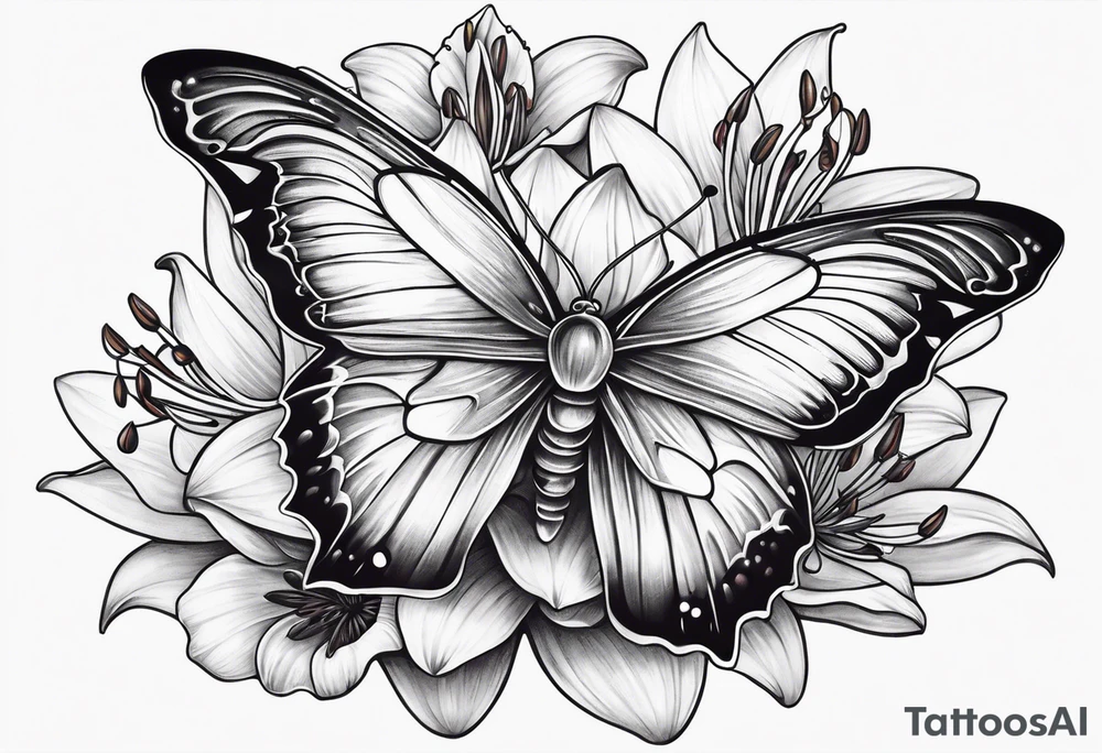 Moon stars moth lily tattoo idea