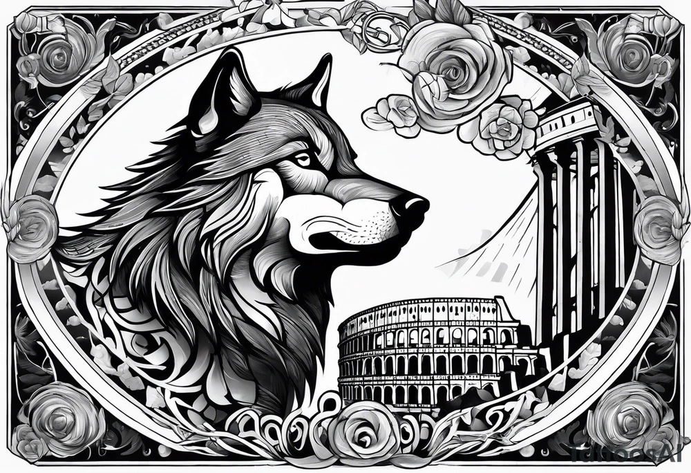 tattoo with a wolf and the Roman Colosseum. tattoo idea