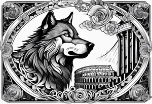 tattoo with a wolf and the Roman Colosseum. tattoo idea