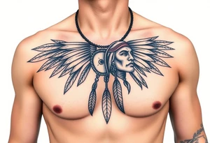 Native American chest in full color male left peck tattoo idea