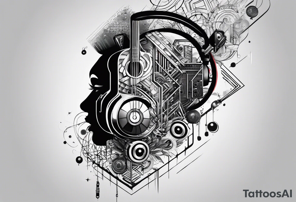 A tattoo about electronic music, focus on geometric patterns, abstract tattoo idea