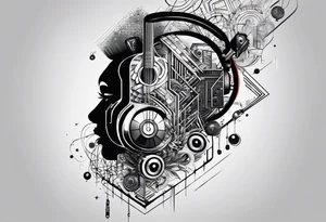 A tattoo about electronic music, focus on geometric patterns, abstract tattoo idea