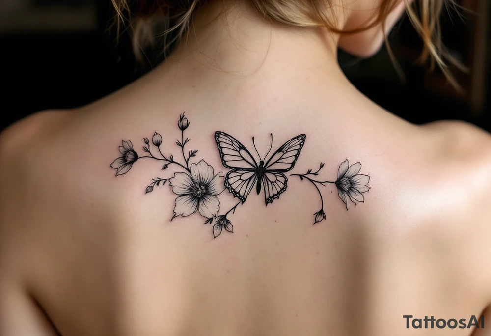 Butterfly and flowers tattoo idea
