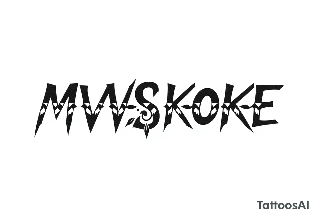 The word “MVSKOKE” shaded with Native American pattern tattoo idea