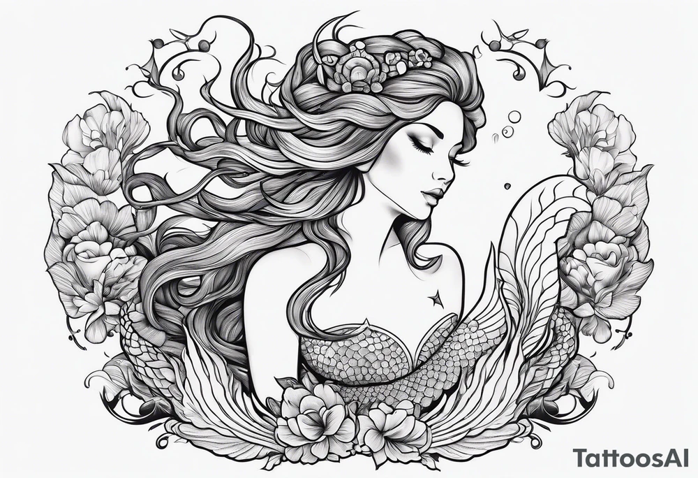Russian mermaid creature tattoo idea