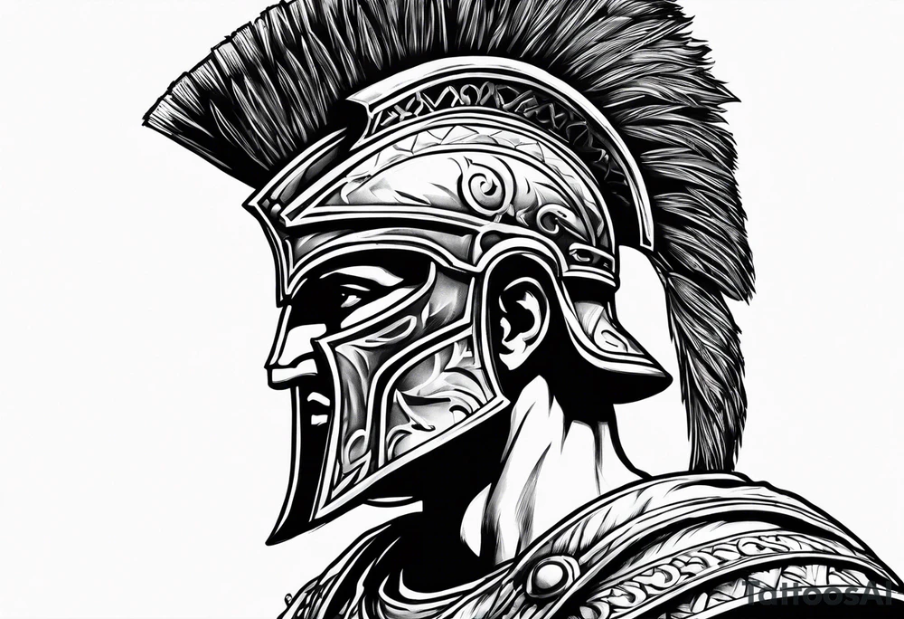 Side profile Spartan Solider ancient roman city in background tattoo idea