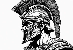 Side profile Spartan Solider ancient roman city in background tattoo idea