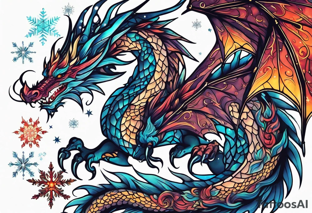 Constellation, dragon,snowflake tattoo idea