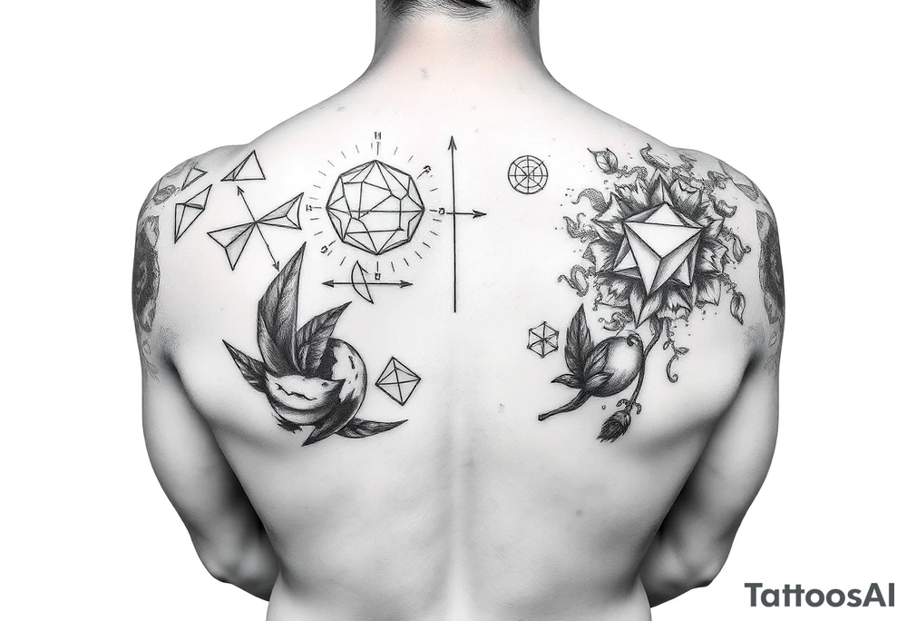 Math and nature on upper arm and shoulder tattoo idea