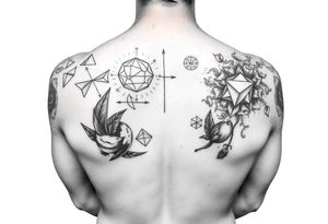 Math and nature on upper arm and shoulder tattoo idea