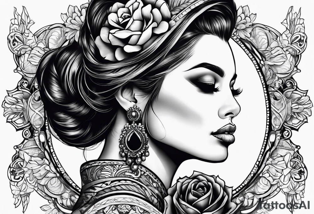 woman face with a skull tattoo idea