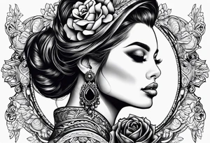 woman face with a skull tattoo idea