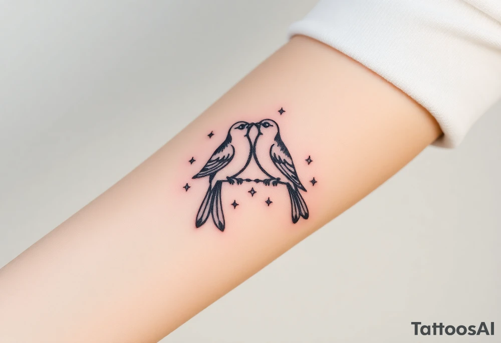 two birds sitting, stars and infinity theme tattoo idea