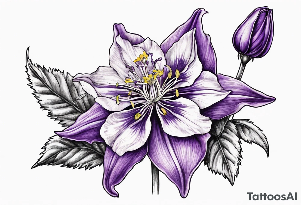 Columbine flower purple with stem in seep tattoo idea