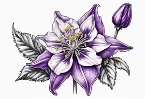 Columbine flower purple with stem in seep tattoo idea