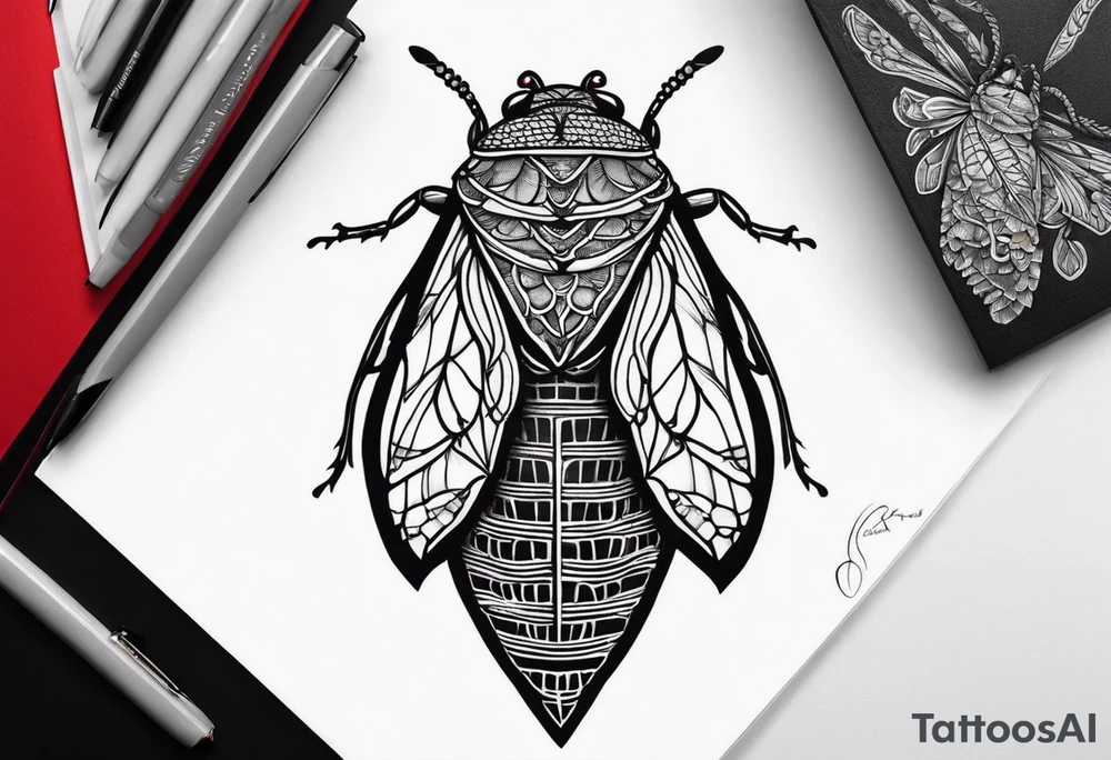 cicada on top of red lace tattoo idea