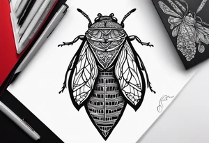 cicada on top of red lace tattoo idea