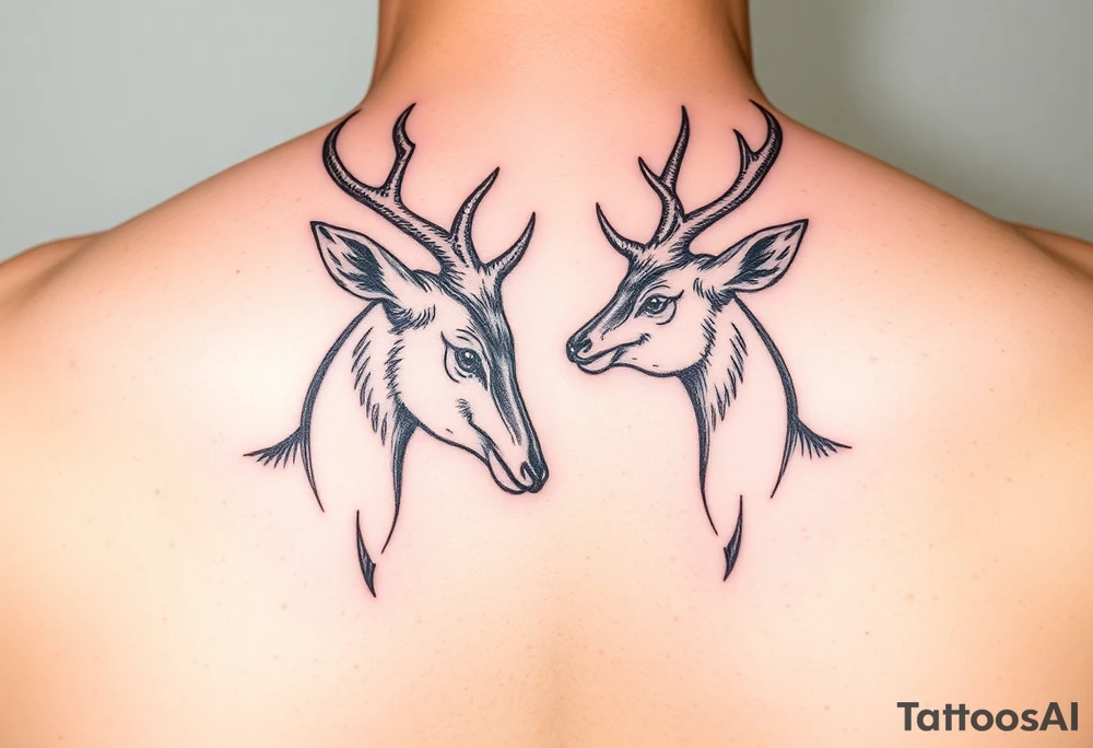 Two deer hitting horns  not kissing  with in a low down stance tattoo idea