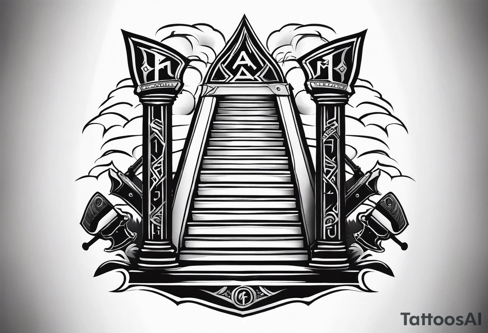 Valhalla sword shield axe
stairs mist tattoo idea