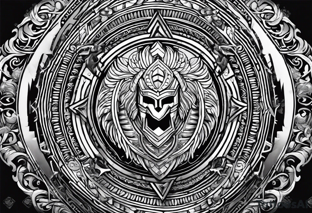 Spartan shield with Greek spiral pattern around it tattoo idea Spartan shield with Greek spiral pattern around it tattoo idea