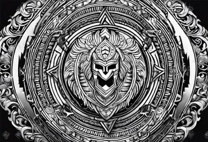 Spartan shield with Greek spiral pattern around it tattoo idea