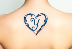 A shattered glass heart with the letter "Y" in blue, symbolizing love’s fragility and strength. tattoo idea