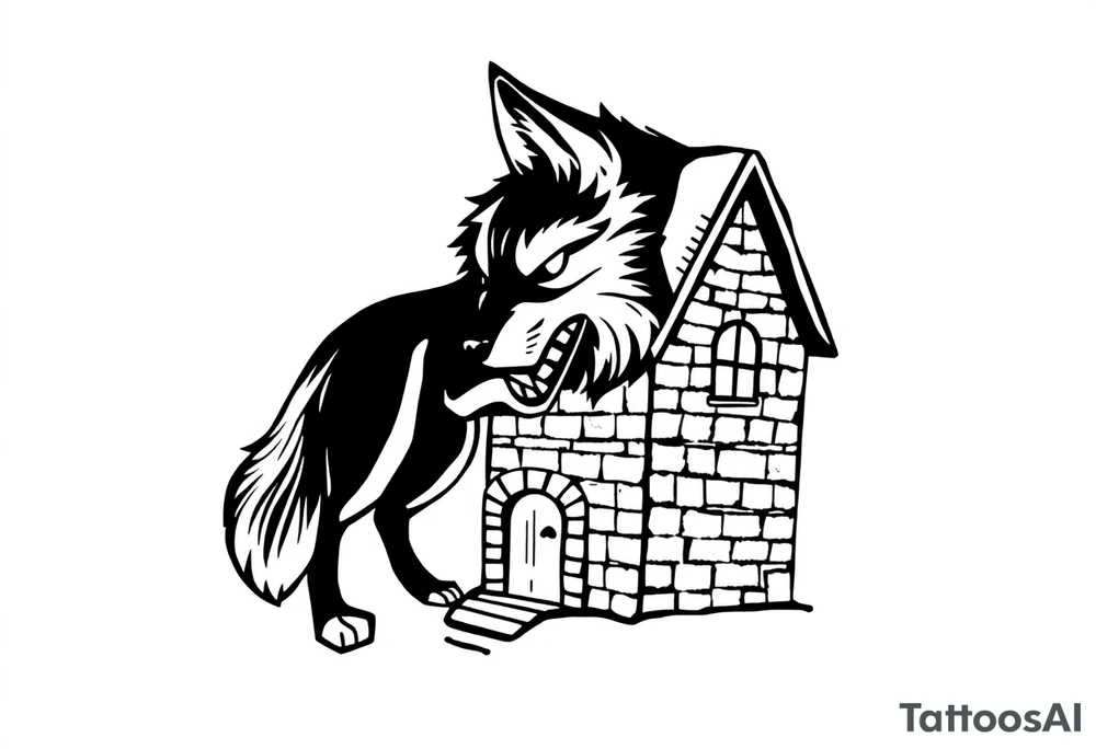 Big bad wolf huffing puffing and blowing a brick house down tattoo idea