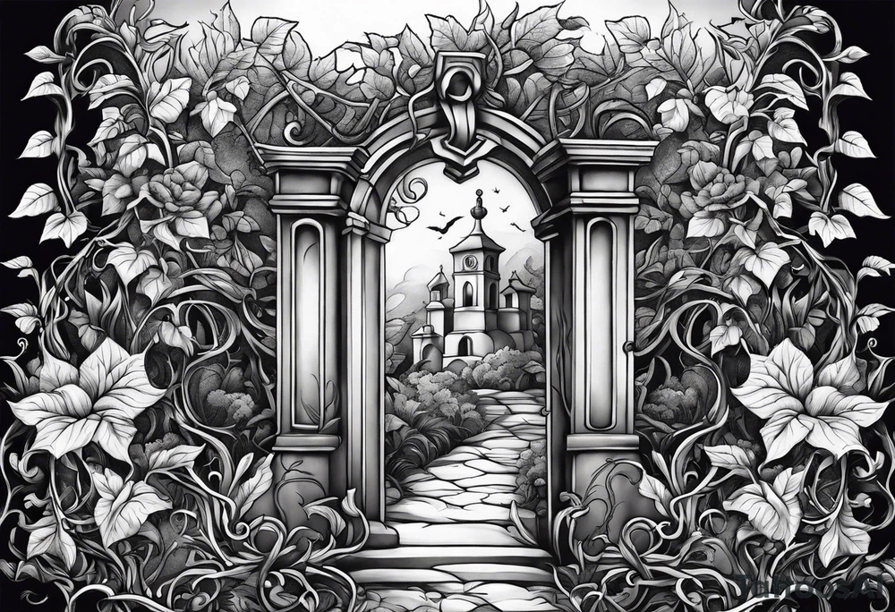 Leafy vines with grave yard tattoo idea