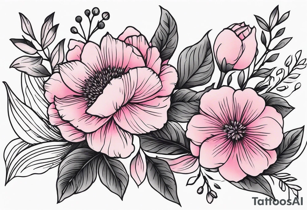 Upper arm sleeve pink flowers tattoo idea