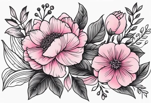 Upper arm sleeve pink flowers tattoo idea