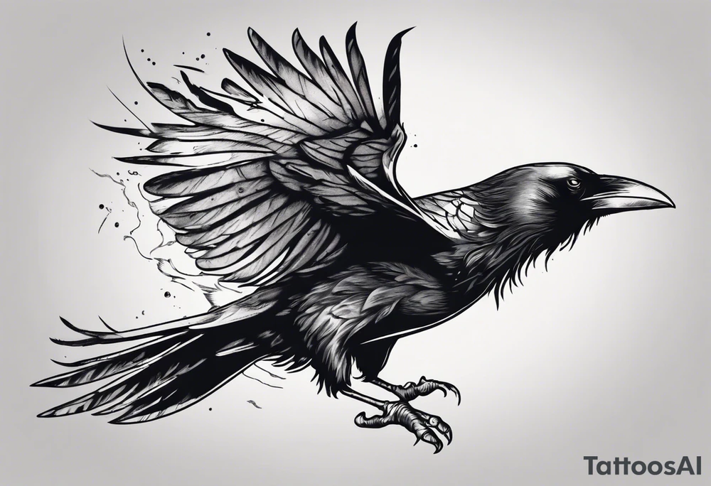 raven flying toward foreground tattoo idea