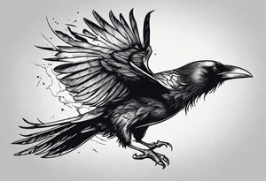 raven flying toward foreground tattoo idea