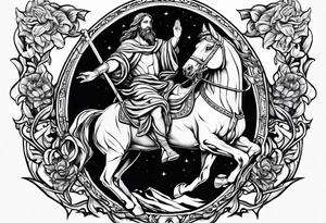 Jesus riding horse with king of kings tattoo on leg tattoo idea